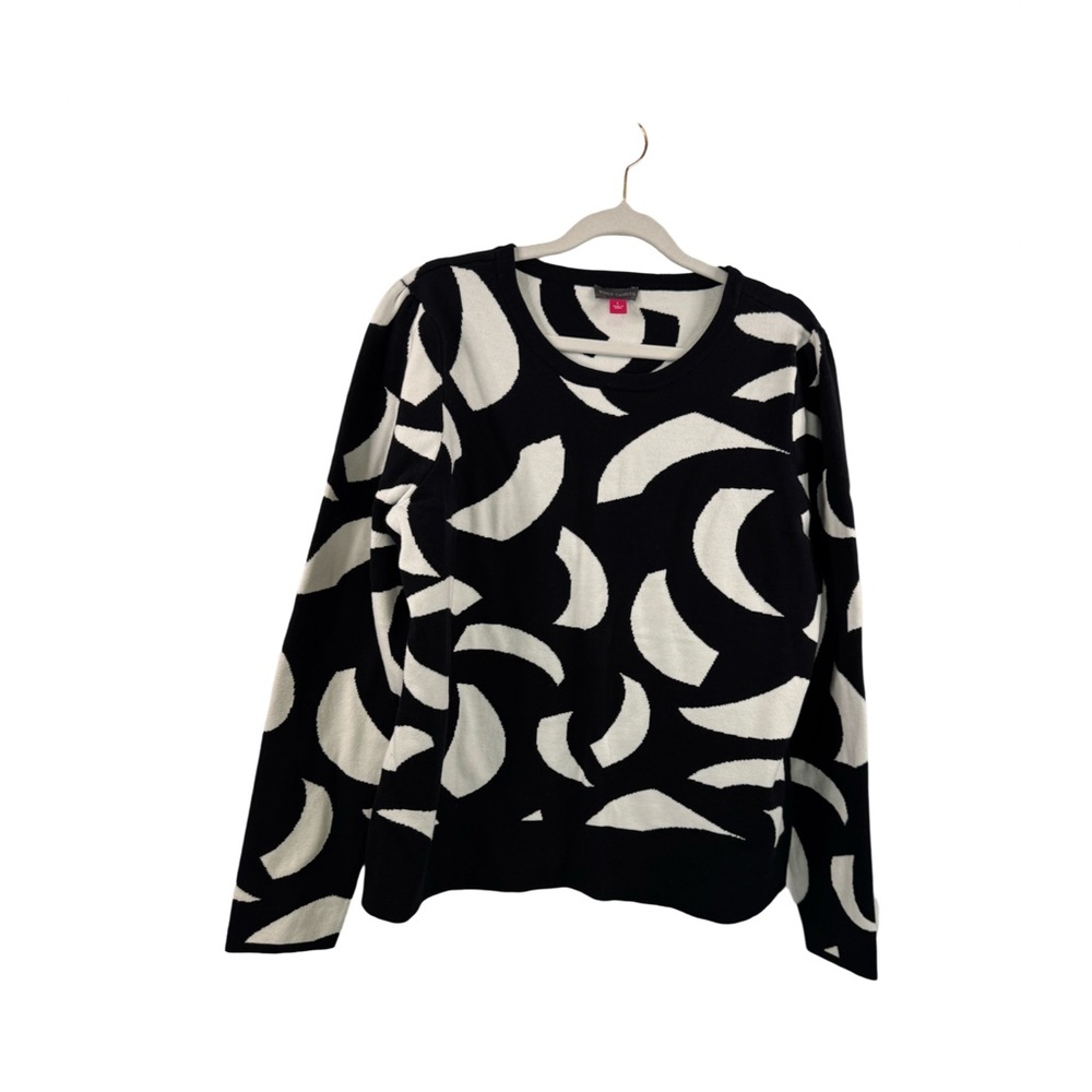 Womens Vince Camuto Swirl Jacquard Pullover Sweater Black & White Size Large